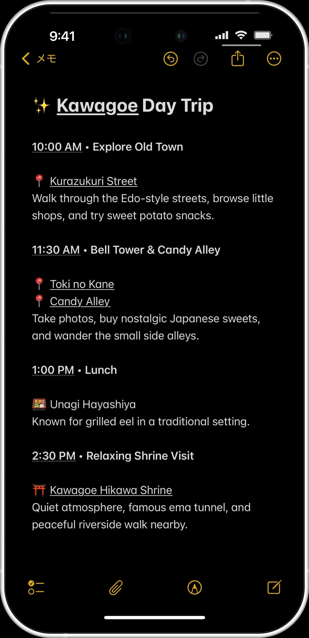 A trip scattered across a notes app